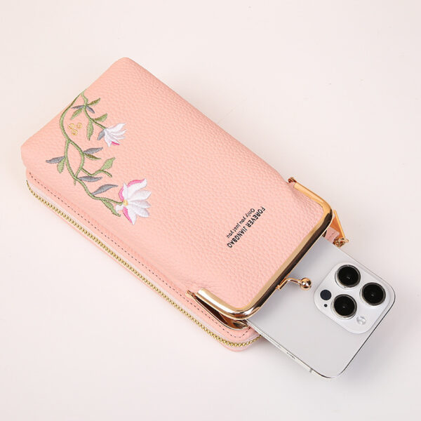 Flower Embroidery Phone Bag With Lock Buckle Outdoor Long Wallet Fashion Shoulder And Crossbody Bags - Image 5