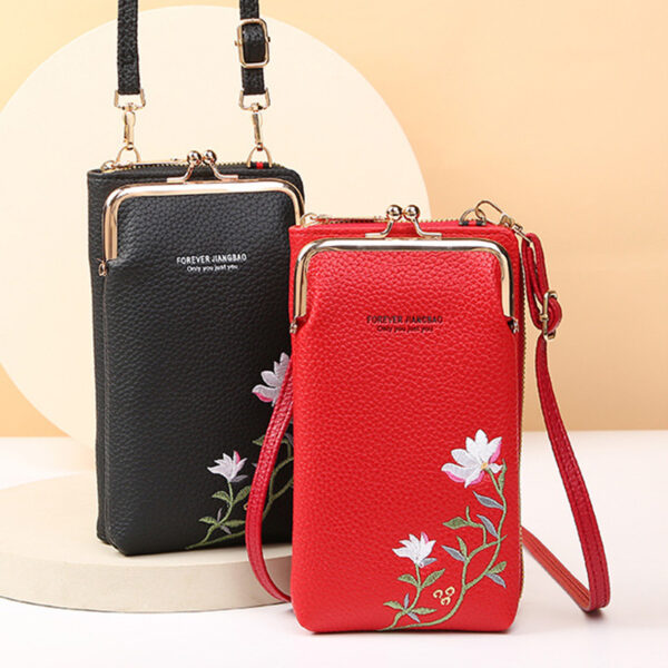 Flower Embroidery Phone Bag With Lock Buckle Outdoor Long Wallet Fashion Shoulder And Crossbody Bags - Image 2