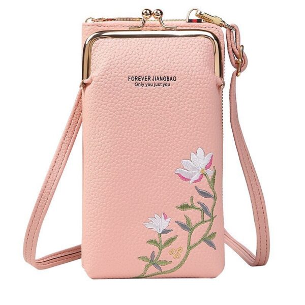Flower Embroidery Phone Bag With Lock Buckle Outdoor Long Wallet Fashion Shoulder And Crossbody Bags - Image 6