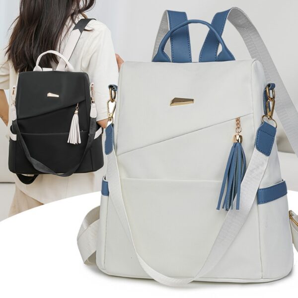 Oxford Cloth Stitching Women'S Backpack Anti-Theft Back Zipper Girls Schoolbag Casual Travel Double Shoulder Backpack