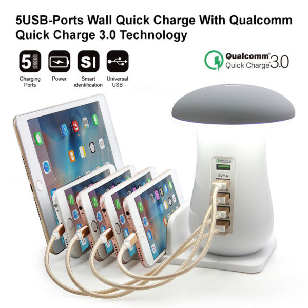2 In 1 Multifunction Mushroom Lamp LED Lamp Holder USB Charger Home Office Supplies - Image 10