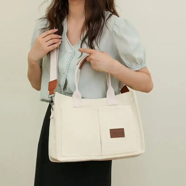 Casual Daily Canvas Tote Shoulder Bags Women Mommy Bag Large Capacity Messenger Multi Pocket Crossbody Chic Reusable Hand Bag - Image 5