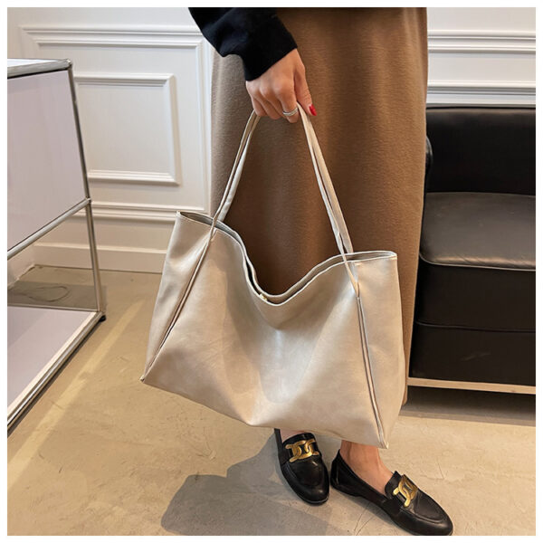 Vintage Women's Tote Bag Athletic Casual Fashion Large Capacity Leather Shoulder Bag Shopper Harajuku Simple Handbag - Image 3