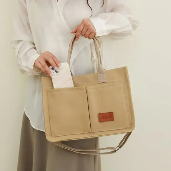 Casual Daily Canvas Tote Shoulder Bags Women Mommy Bag Large Capacity Messenger Multi Pocket Crossbody Chic Reusable Hand Bag - Image 4