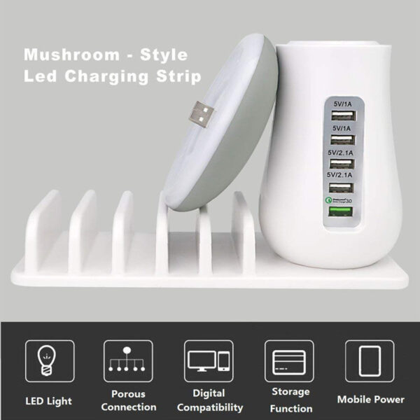 2 In 1 Multifunction Mushroom Lamp LED Lamp Holder USB Charger Home Office Supplies - Image 9